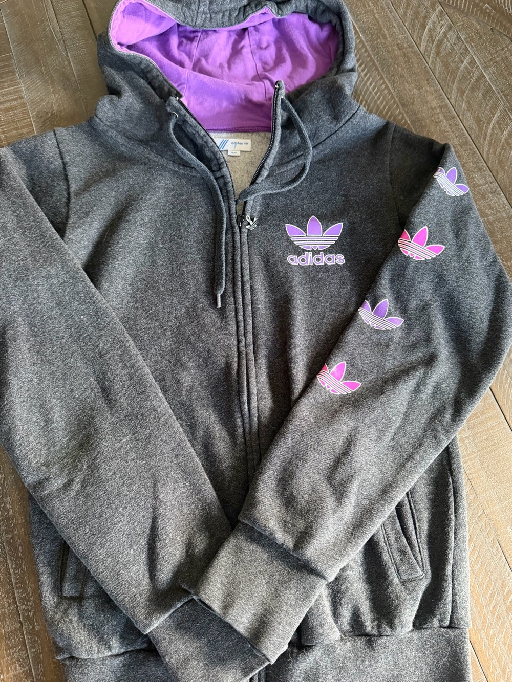 adidas Charcoal Hoodie with Purple Trefoil Accents